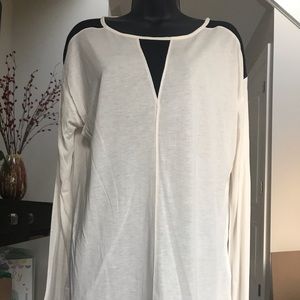 Calvin Klein Cream Color Top w Black Mesh Inserts